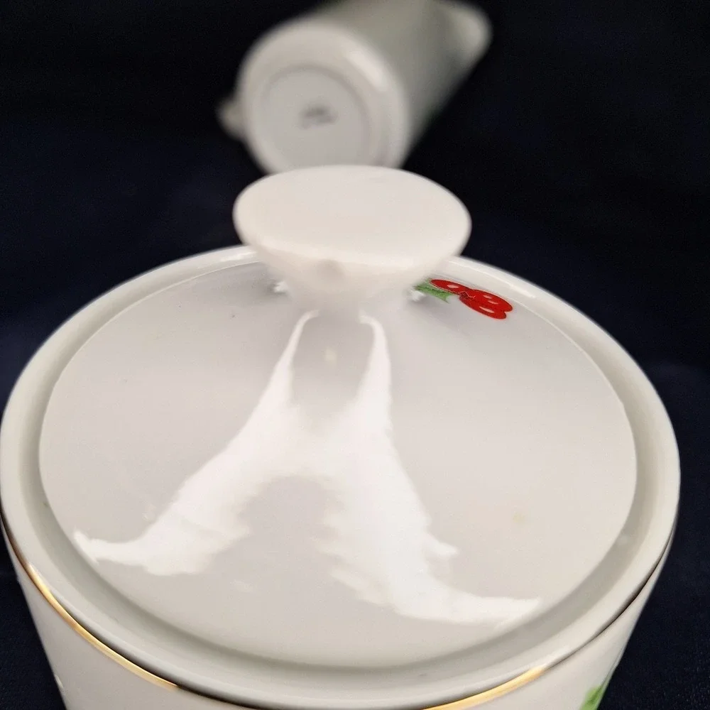 Schmidt Porcelain Coffee Tea Pot Christmas Holly Leaf Berry + other Cream Sugar